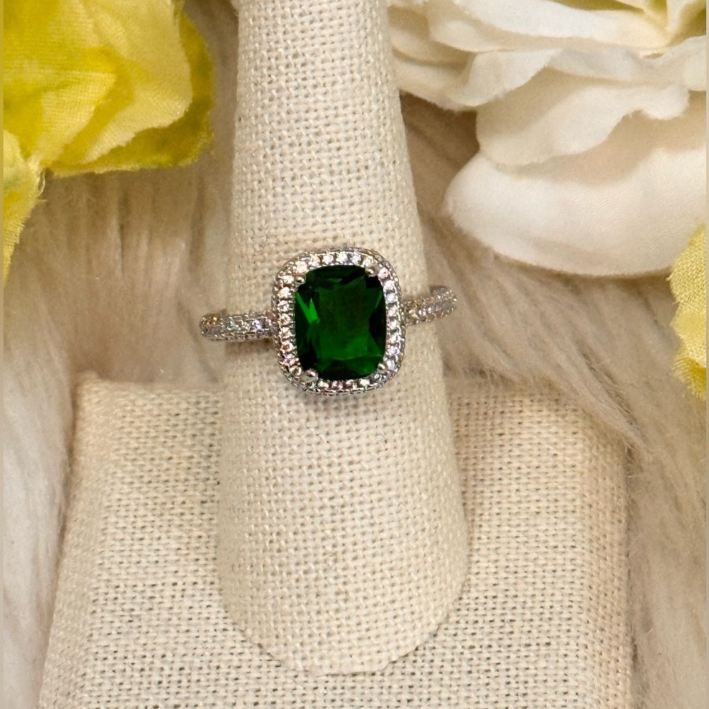 Emerald Green Gemstone Ring With Micro Pave Diamond Setting NEW!